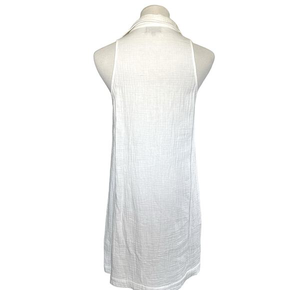 Monrow Gauze Cotton Henley Halter Collared Button Sleeveless Dress White Small - Picture 4 of 14